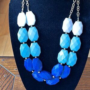 Vintage Large Faceted White Teal and Blue Lucite Double Necklace